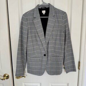 A New Day Blazer Jacket Sz 10 Medium Blue Black White Tan Plaid Lined